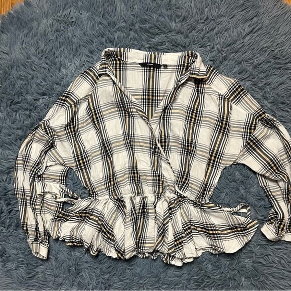 Vero Moda Snow White Cotton Plaid Pattern Top Size L - Picture 3 of 8